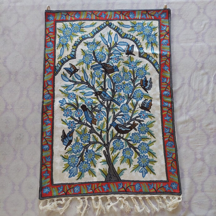 Handmade Silk Kashmiri Wall Hanging with Tree of Life Motif 3x2 ft