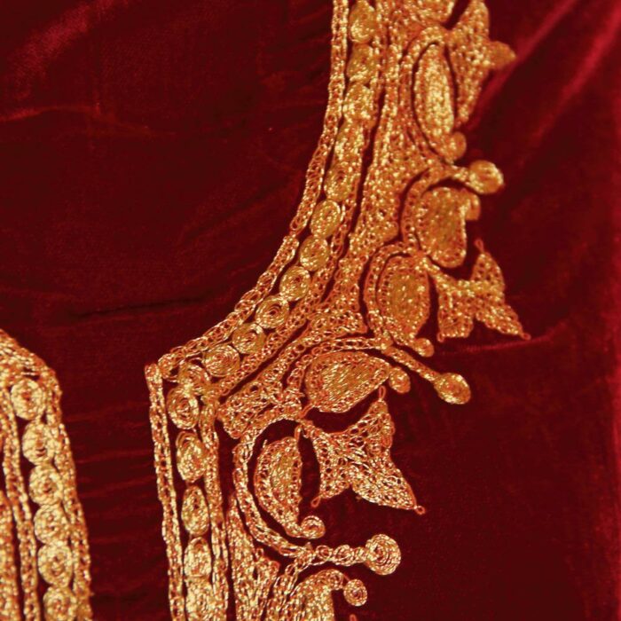 Maroon Velvet Shirt Fabric with Tila Work - Image 2