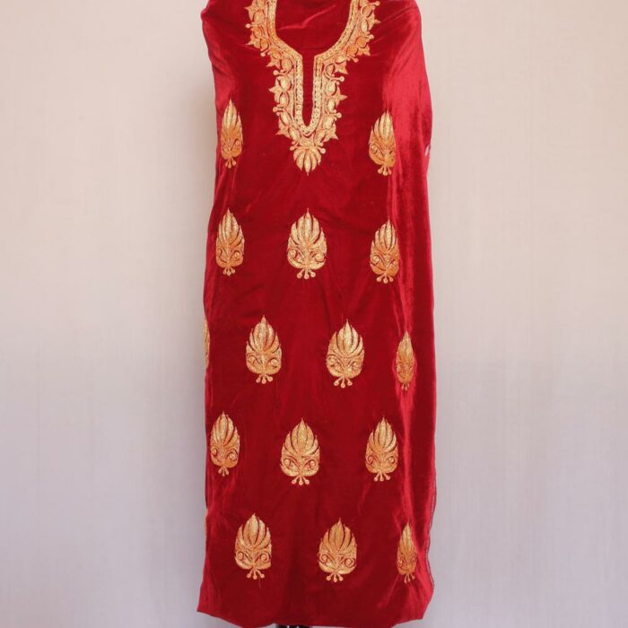 Maroon Velvet Shirt Fabric with Tila Work