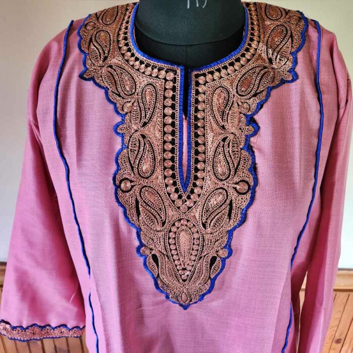Pink Antique Ruby Cotton Tilla Kurta with Pant - Image 4