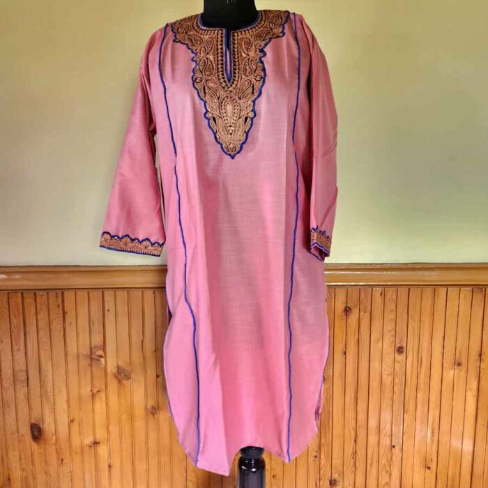 Pink Antique Ruby Cotton Tilla Kurta with Pant - Image 3
