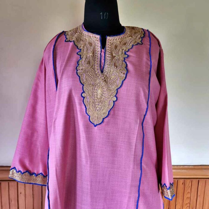 Pink Golden Ruby Cotton Tilla Kurta with Pant