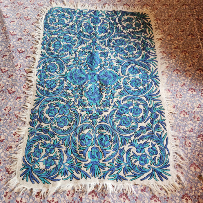 Blue White Namda Rug 6×4Ft Pure Wool Double Work Handmade Aari Embroidered