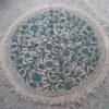 Blue Round Namda 5ft Handmade Pure Wool Aari Embroidered Rug