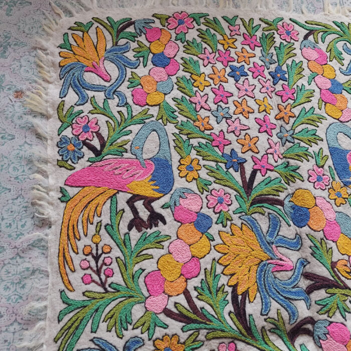 Flora Fauna Namda Rug 6×4Ft Pure Wool Handmade Double Work Aari Embroidered - Image 6