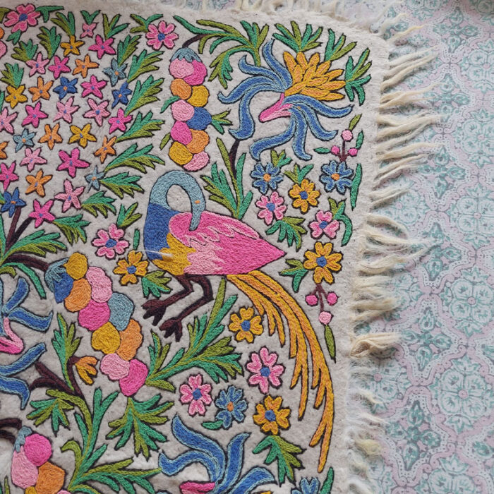 Flora Fauna Namda Rug 6×4Ft Pure Wool Handmade Double Work Aari Embroidered - Image 5