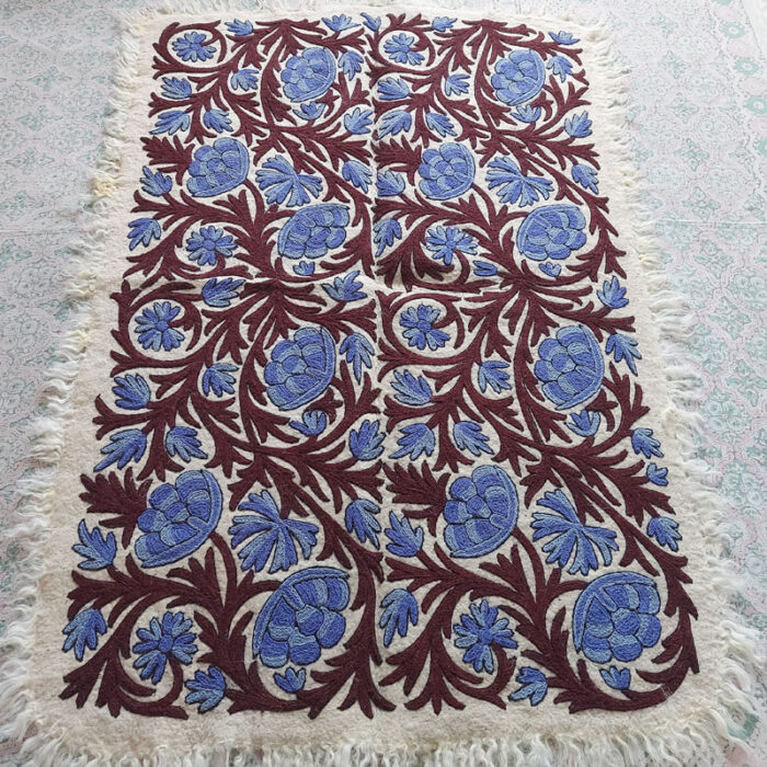 Luxury 6×4Ft Pure Wool Double Work Handmade Aari Embroidered Namda Rug