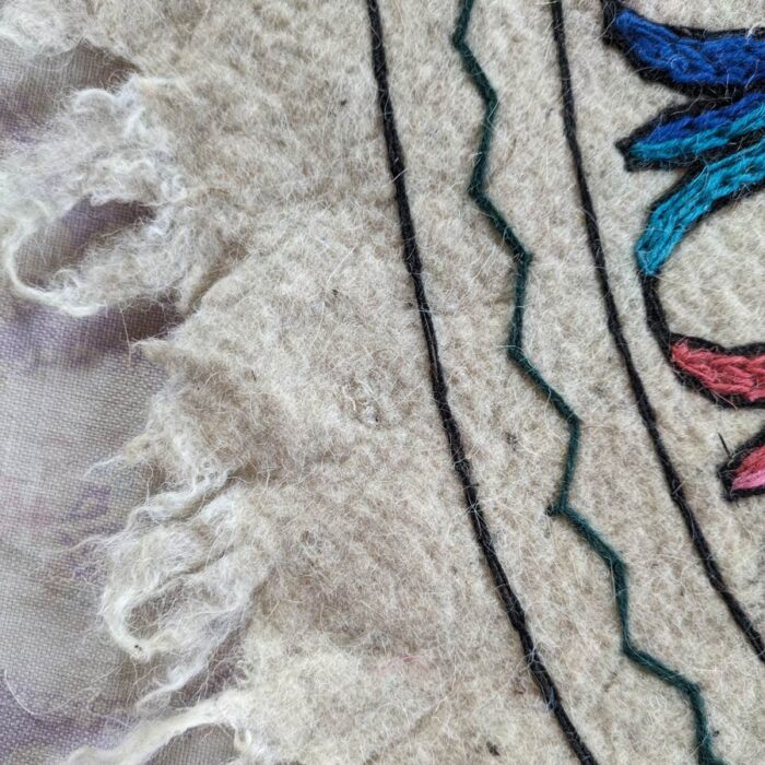 3ft Bloom Round Handmade Pure Wool Aari Embroidered Namda Rug - Image 3