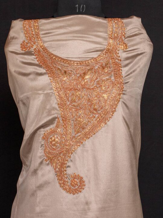 Beige Satin 2pc Suit with Tilla Embroidery