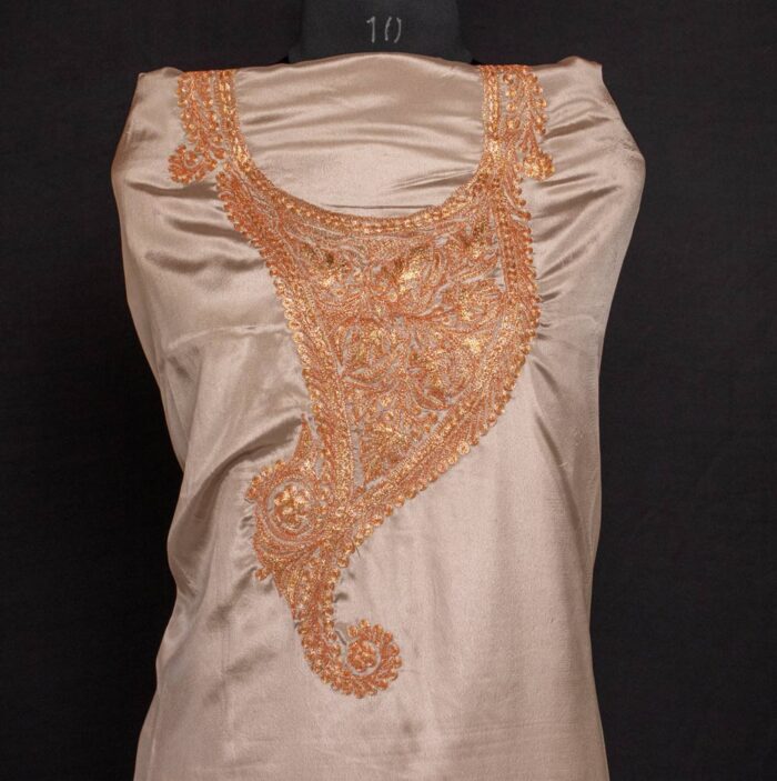 Beige Satin 2pc Suit with Tilla Embroidery