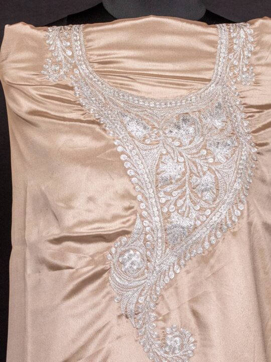 Beige Satin 2pc Suit with Tilla Embroidery