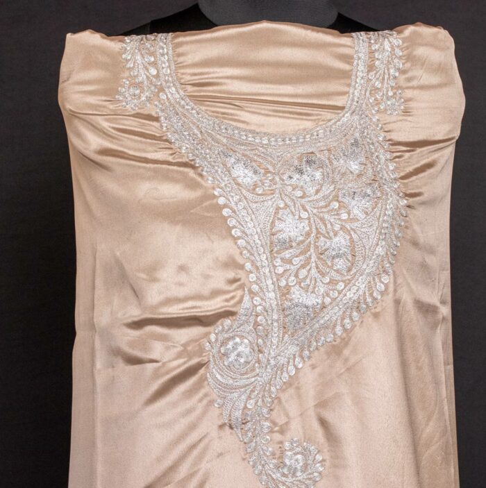 Beige Satin 2pc Suit with Tilla Embroidery