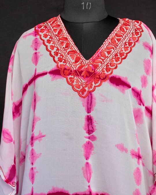 White Magenta Georgette Aari Work Kaftan Top L49