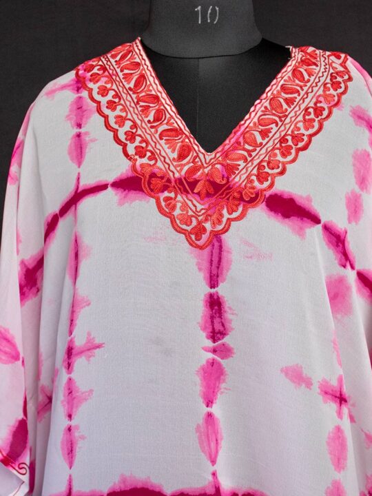 White Magenta Georgette Aari Work Kaftan Top L49