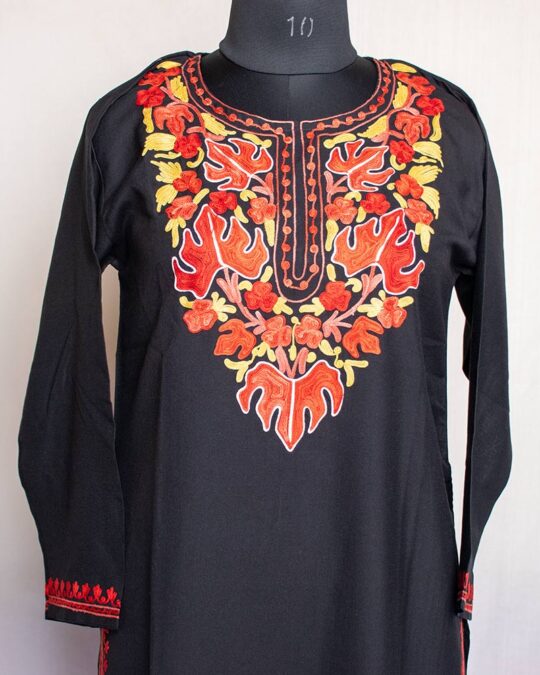 Black Chinar Summer cool Kashmiri Aari Kurta