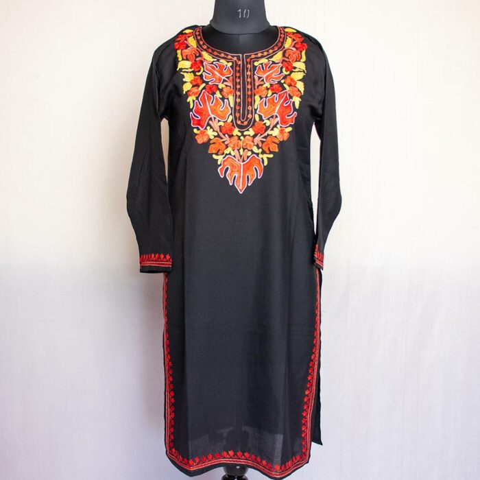 Black Chinar Summer cool Kashmiri Aari Kurta - Image 2