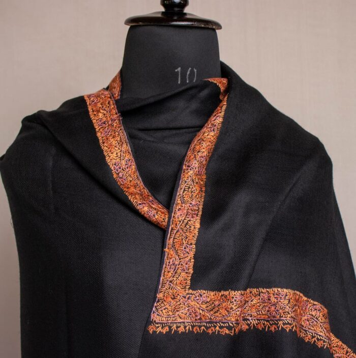 Black Gents Shawl With Sozni Handwork - Image 2