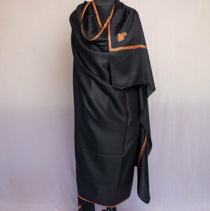 Black Gents Shawl With Sozni Handwork