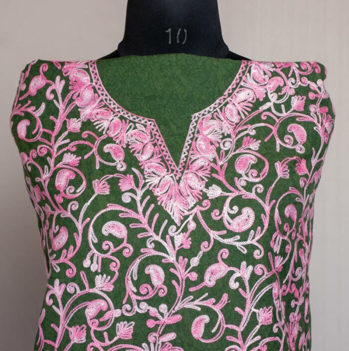 Green Crush Cotton 2pc Suit with Jali Aari Work
