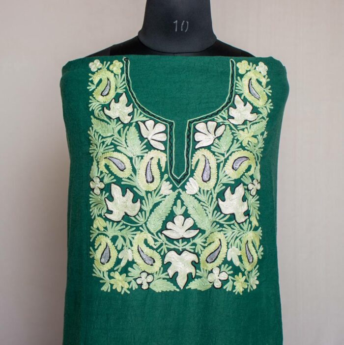 Dark Green Crush Cotton 2pc Suit with Aari And Zari Work