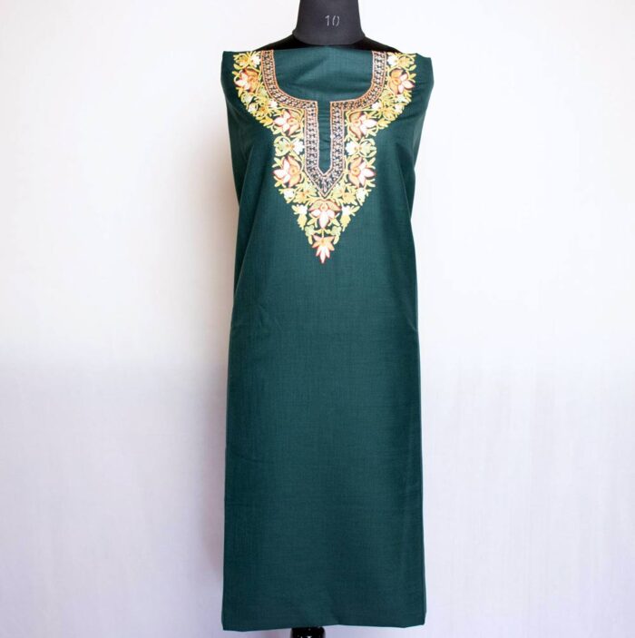 Dark Green Ruby Cotton 2pc Suit with Aari And Tilla Work - Image 2
