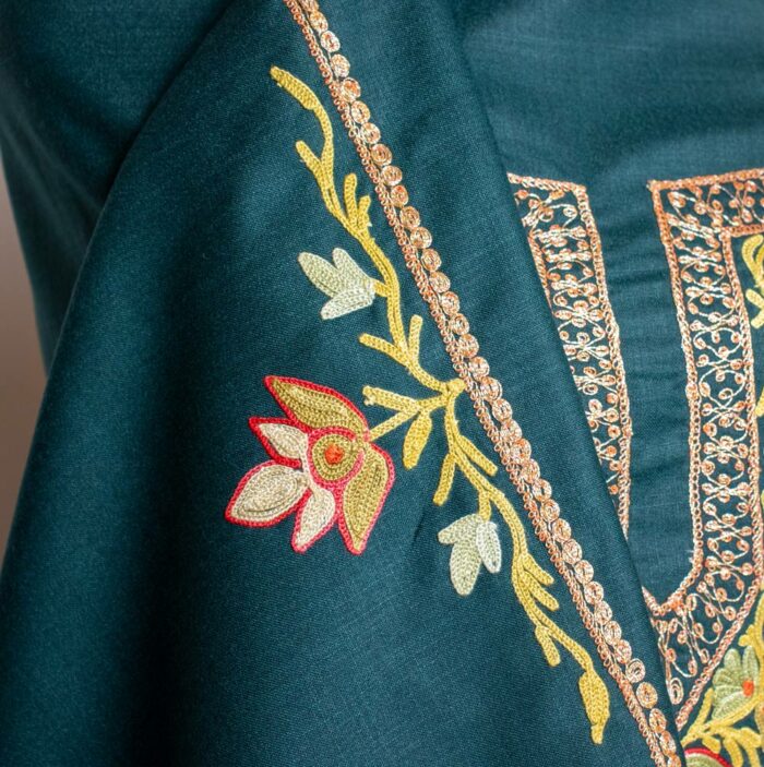 Dark Green Ruby Cotton 2pc Suit with Aari And Tilla Work - Image 3