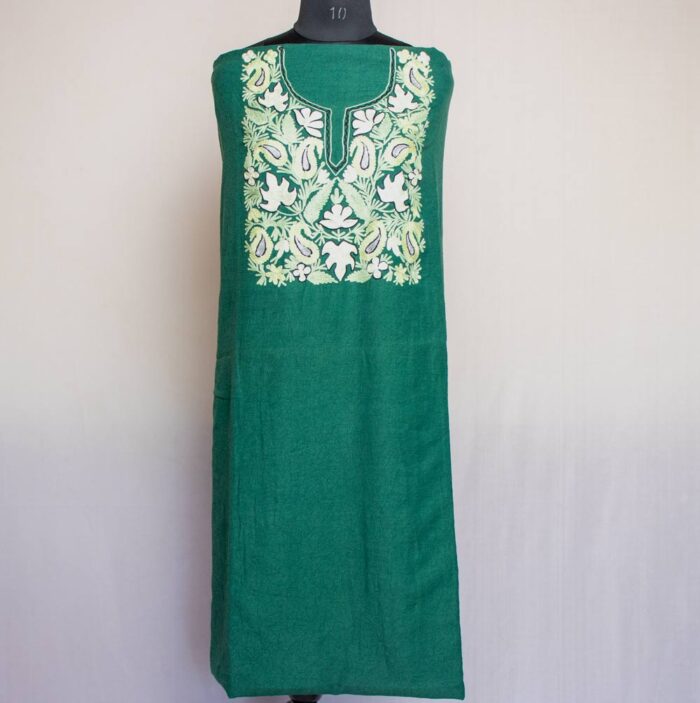 Dark Green Crush Cotton 2pc Suit with Aari And Zari Work - Image 2