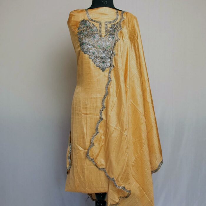 Mustard Silk 3pc Suit with Tilla Embroidery