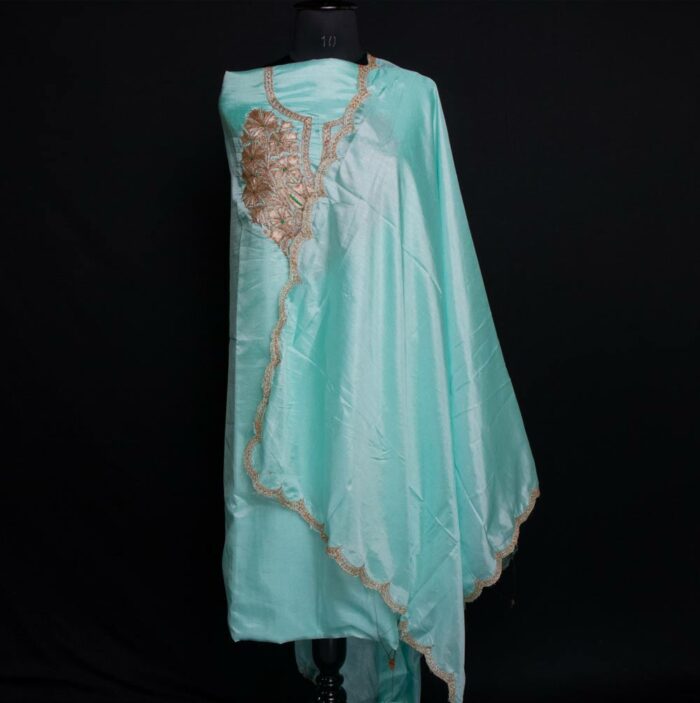 Ferozi Silk 3pc Suit with Tilla Embroidery