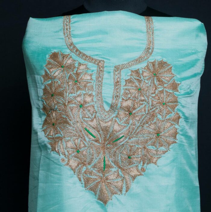 Ferozi Silk 3pc Suit with Tilla Embroidery - Image 2