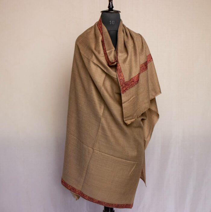 Beige Brown Gents Shawl With Sozni Handwork