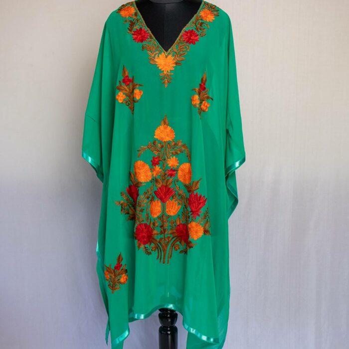 Green Georgette Aari Work Kaftan Top L43 - Image 2
