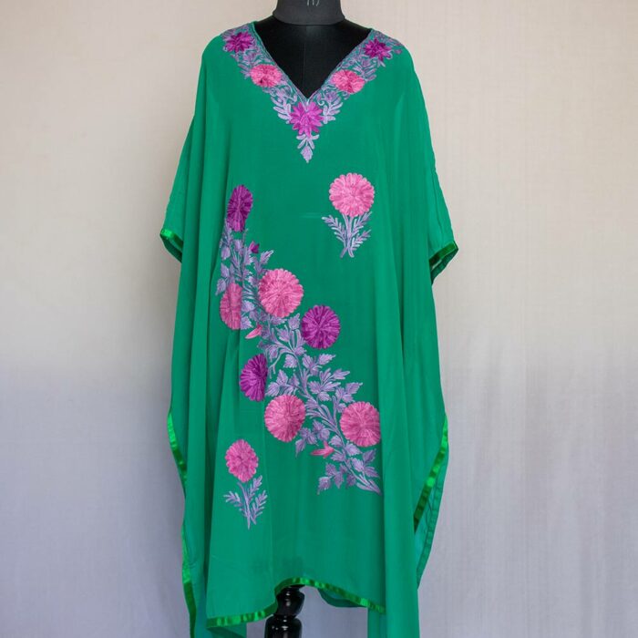 Green Georgette Aari Work Kaftan Top L44