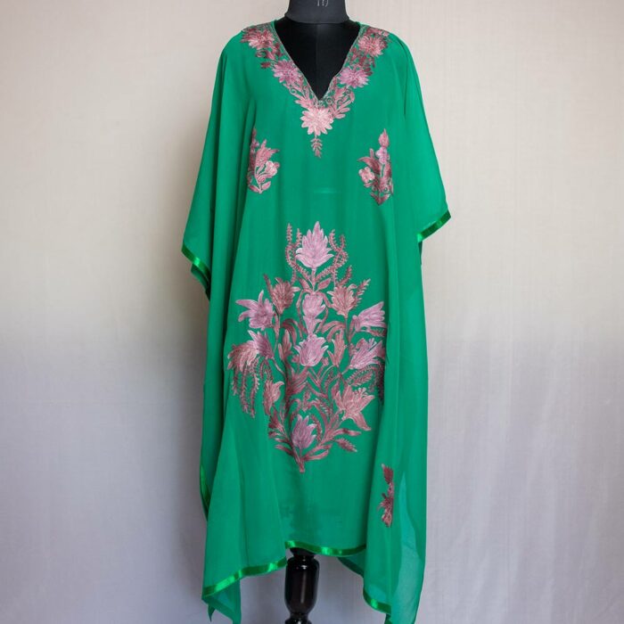 Green Georgette Aari Work Kaftan Top L45 - Image 2