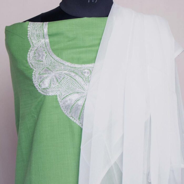 Green Ruby Cotton 3pc Suit with Tilla Work - Image 2