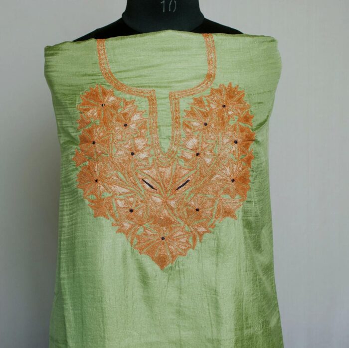 Green Silk 3pc Suit with Tilla Embroidery - Image 2