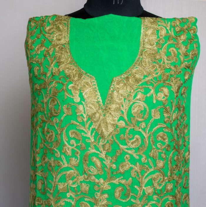 Green Crush Cotton 2pc Suit with Jali Aari Work