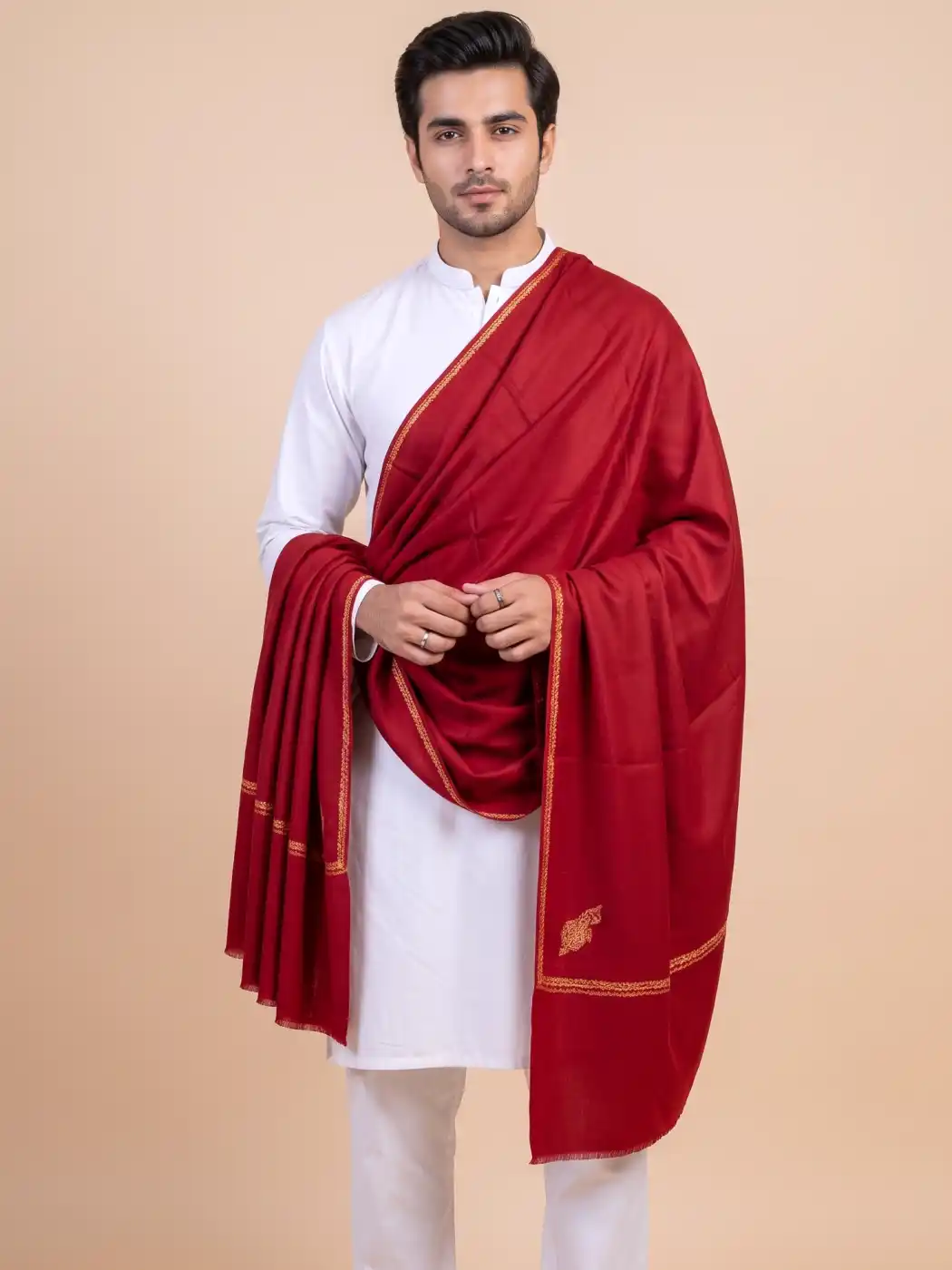 Maroon Gents Shawl With Sozni Handwork