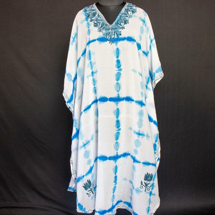 White Blue Crepe Aari Work Kaftan Top L49 - Image 2