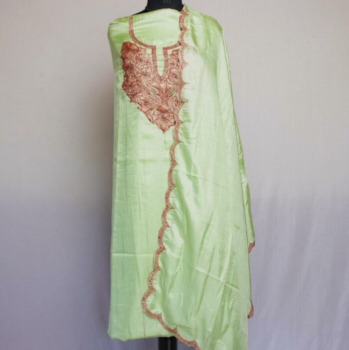 Green Lime Silk 3pc Suit with Tilla Embroidery