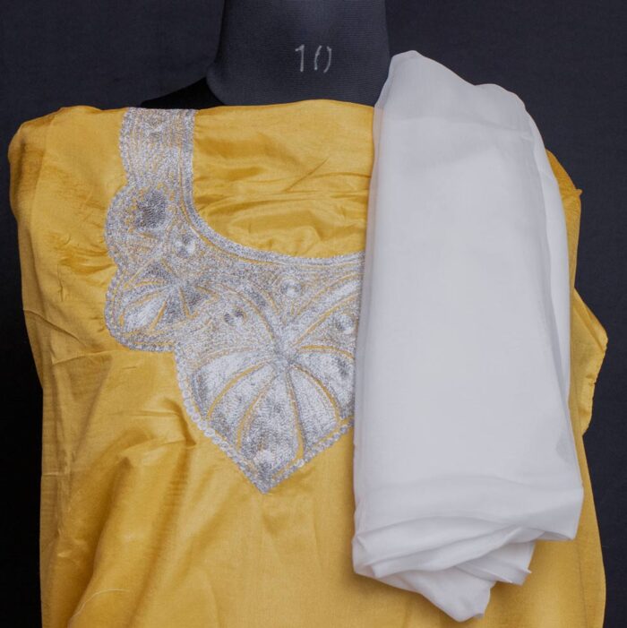 Light Yellow Silk 3pc Suit with Tilla Work - Image 2