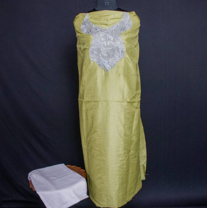 Lime & White Silk 3pc Suit with Tilla Work