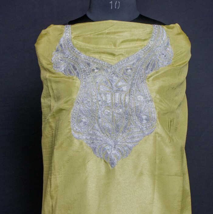 Lime & White Silk 3pc Suit with Tilla Work - Image 3