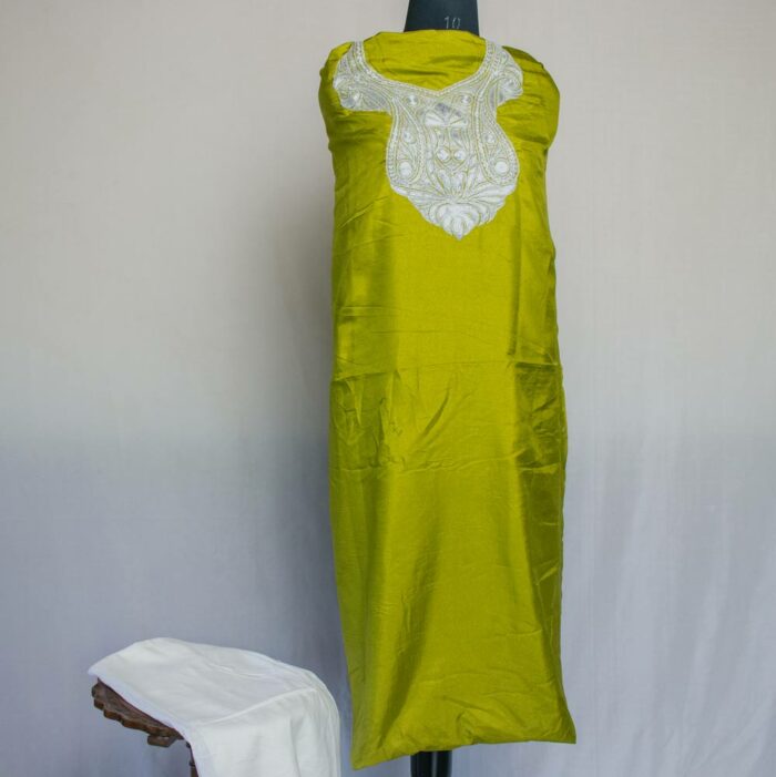 Lime Silk 3pc Suit with Tilla Work - Image 3