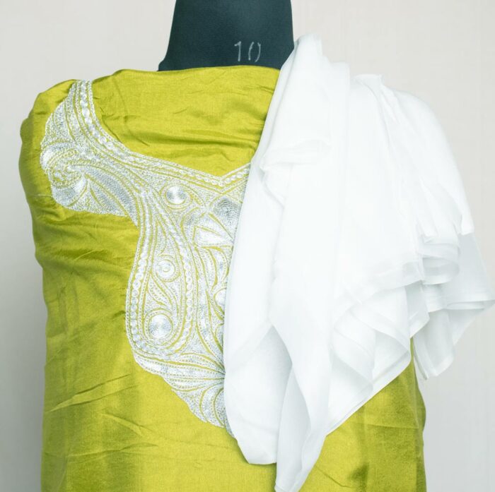 Lime Silk 3pc Suit with Tilla Work