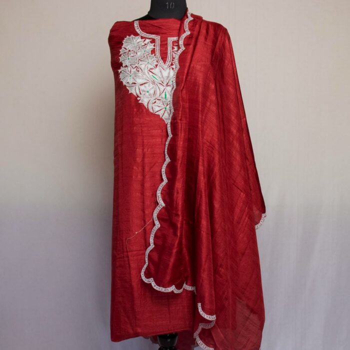 Maroon Silk 3pc Suit with Tilla Embroidery