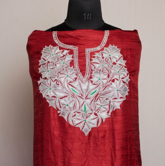 Maroon Silk 3pc Suit with Tilla Embroidery - Image 3