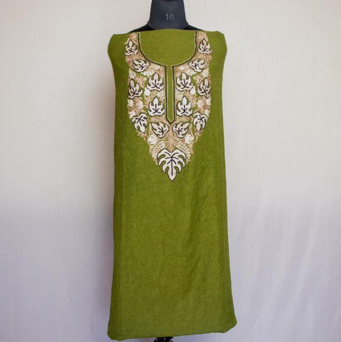 Mehndi Green Crush Cotton 2pc Suit with Aari Work - Image 2