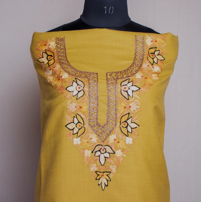 Light Mustard Ruby Cotton 2pc Suit with Aari And Tilla Work