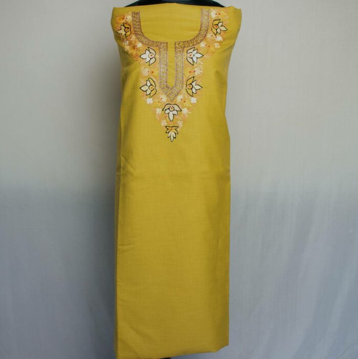 Light Mustard Ruby Cotton 2pc Suit with Aari And Tilla Work - Image 2